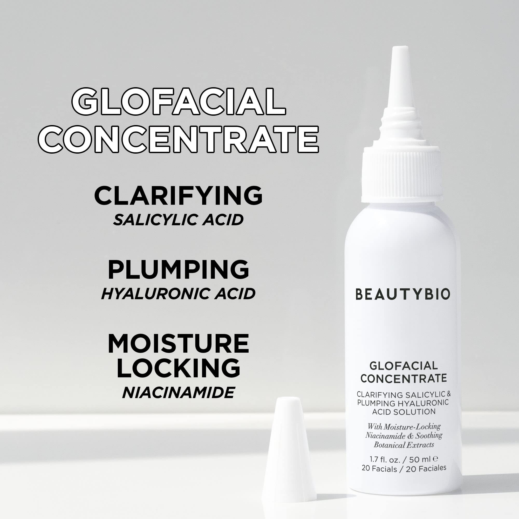 BeautyBio GLOfacial hydration swatch illustrating plumping Hyaluronic Acid for smoother texture.