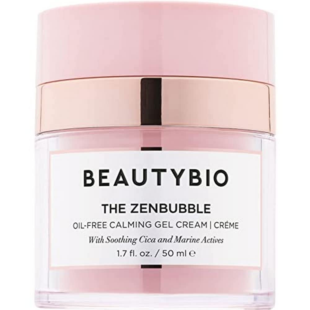 BeautyBio ZenBubble jar close-up showing sleek oil-free gel cream