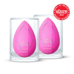 Beautyblender Original Pink sponge wet shows size increase for less product waste and easy blending.