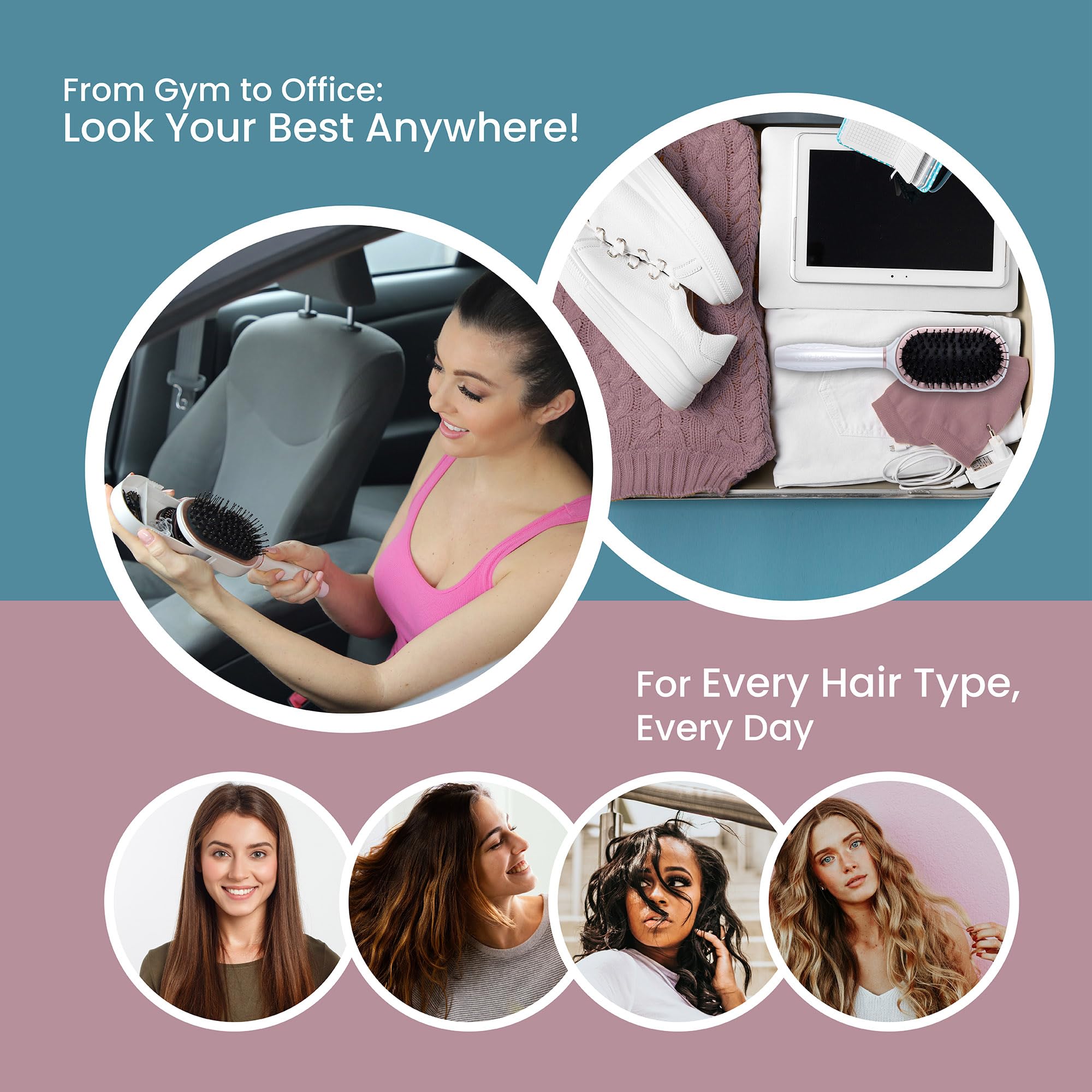 Beauty HAK PAK Travel Brush ergonomic grip supports comfortable styling sessions.