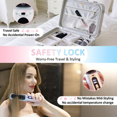 BEAUTYOVO cordless straightener in hotel bathroom demonstrates cord-free styling anywhere.