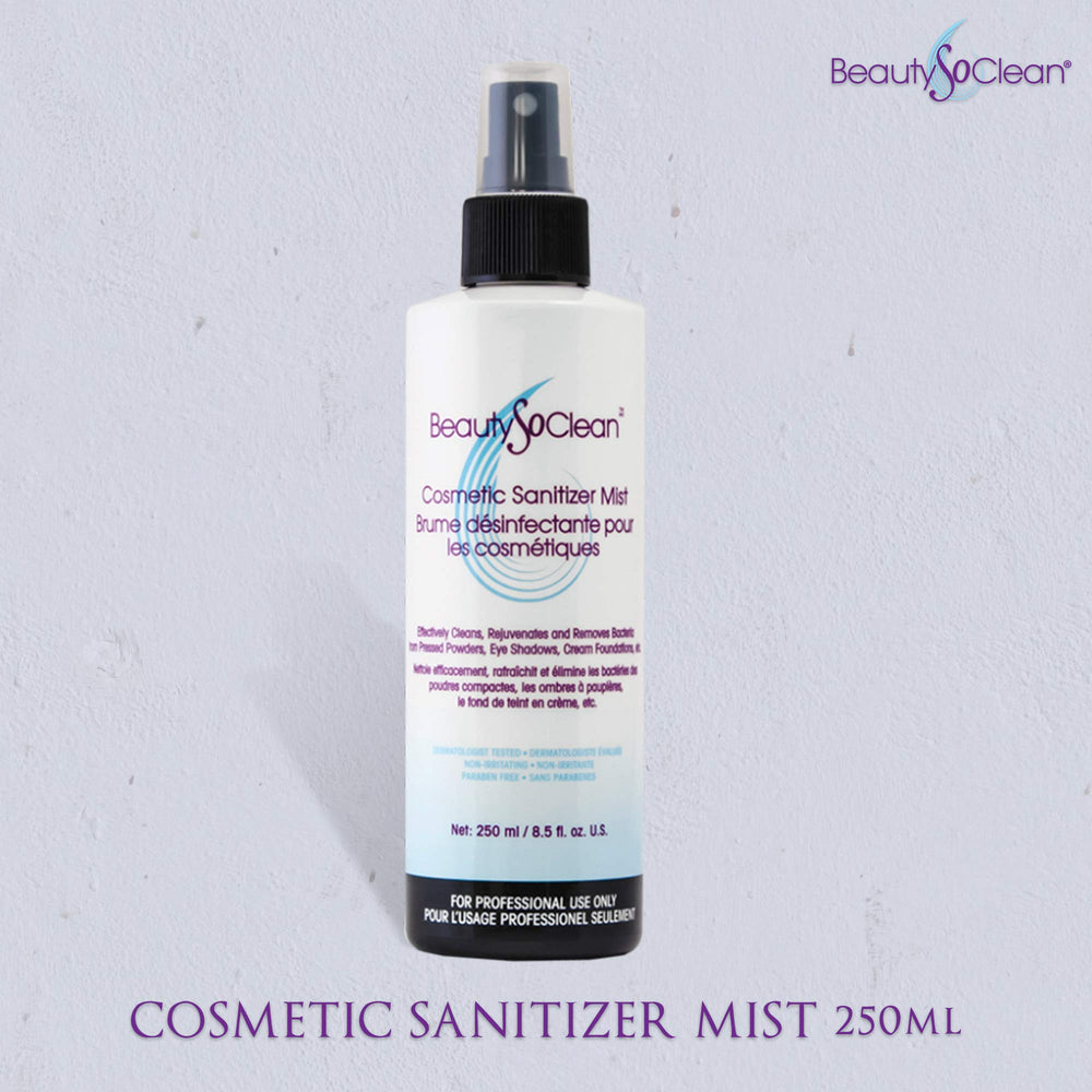 Beautysoclean bronzer makeup sanitizer spray keeps textures clean between uses.