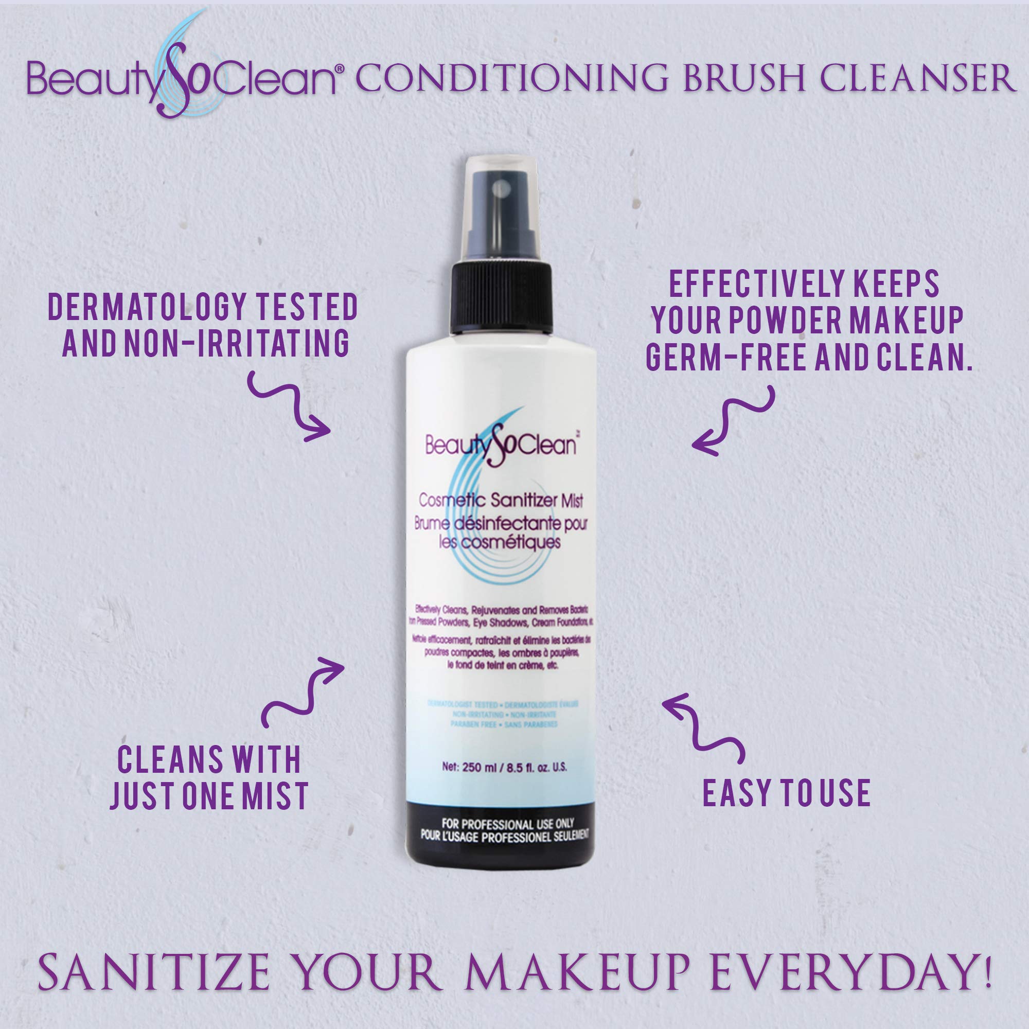 Beautysoclean travel-size sanitizer mist ideal for on-the-go beauty kit hygiene.