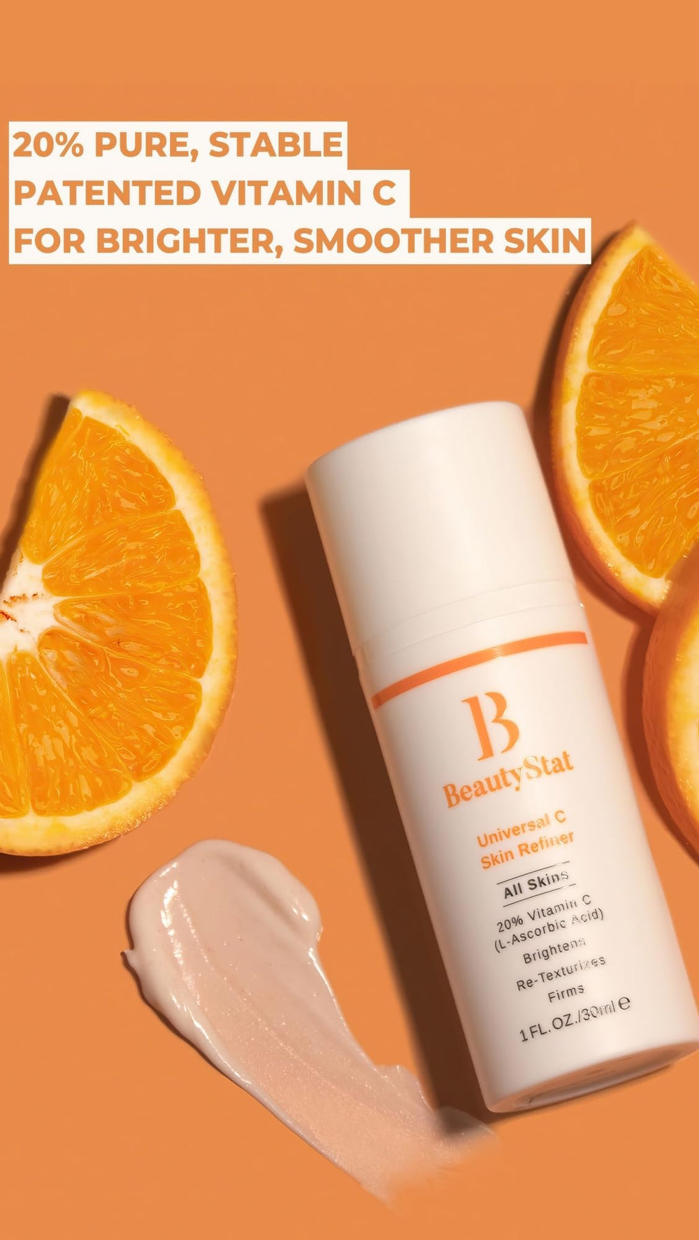 BeautyStat Universal C Skin Refiner label close-up showing fragrance-free claim
