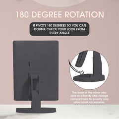 Beautyworks mirror showing 180-degree rotation for versatile viewing