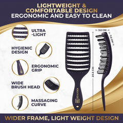 BEAUXSOI vented detangling brush on dry hair eases styling with reduced breakage.