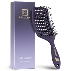 BEAUXSOI vented detangling brush glides through wet hair for gentle, tangle-free detangling.