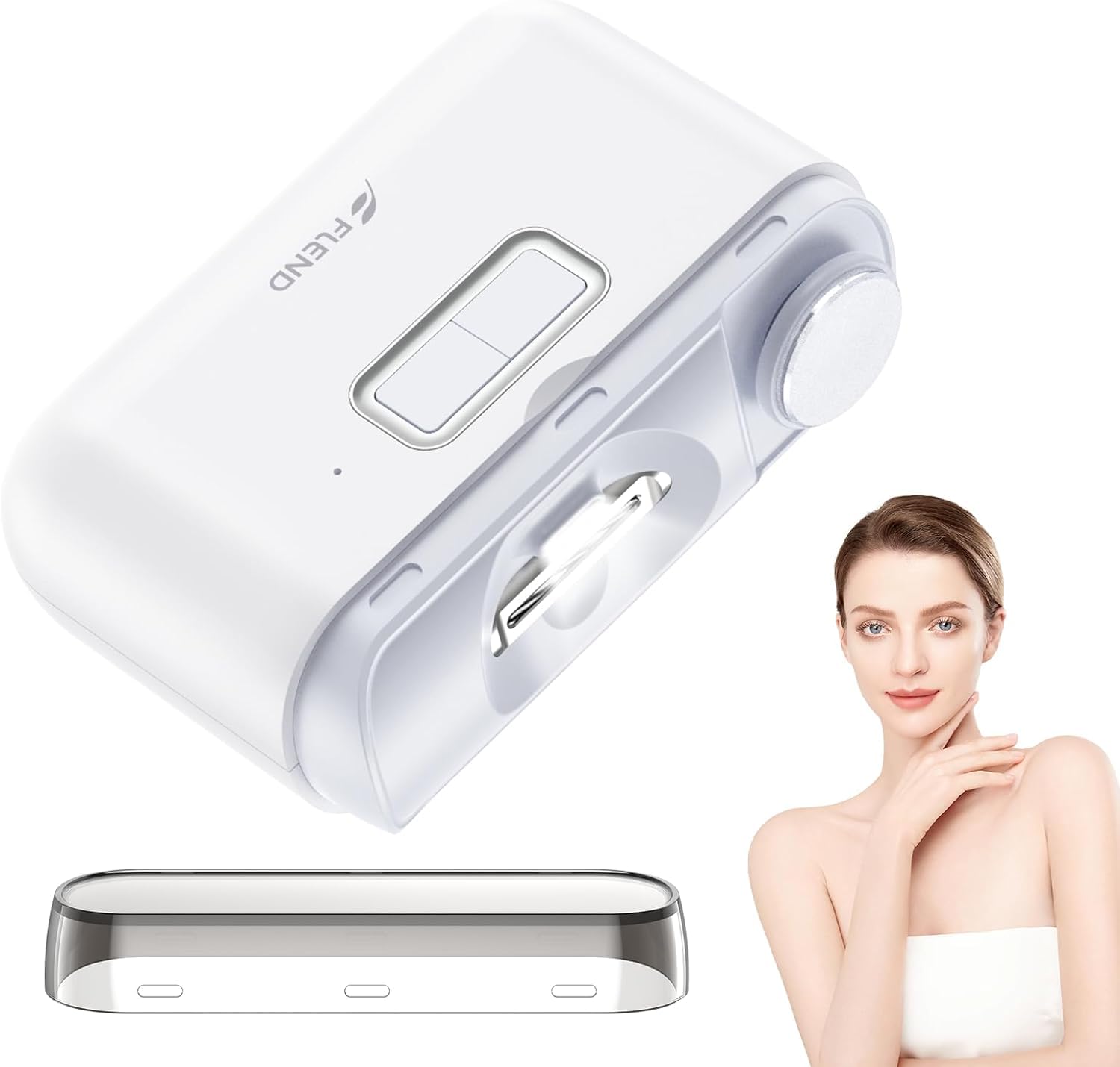 BEAUZMO electric nail clipper front view showing safe trimming for all ages.