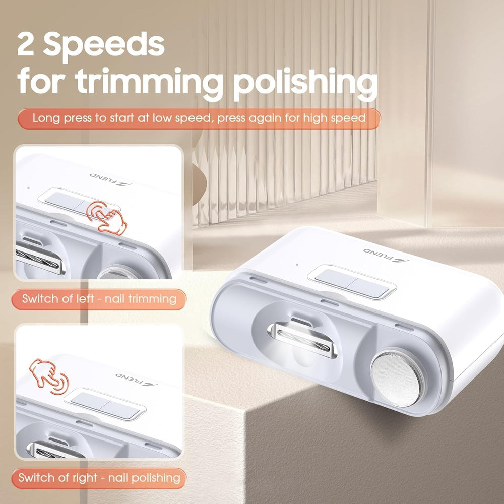 BEAUZMO 2in1 cutter-polisher demonstrates nails finished smooth and shiny.