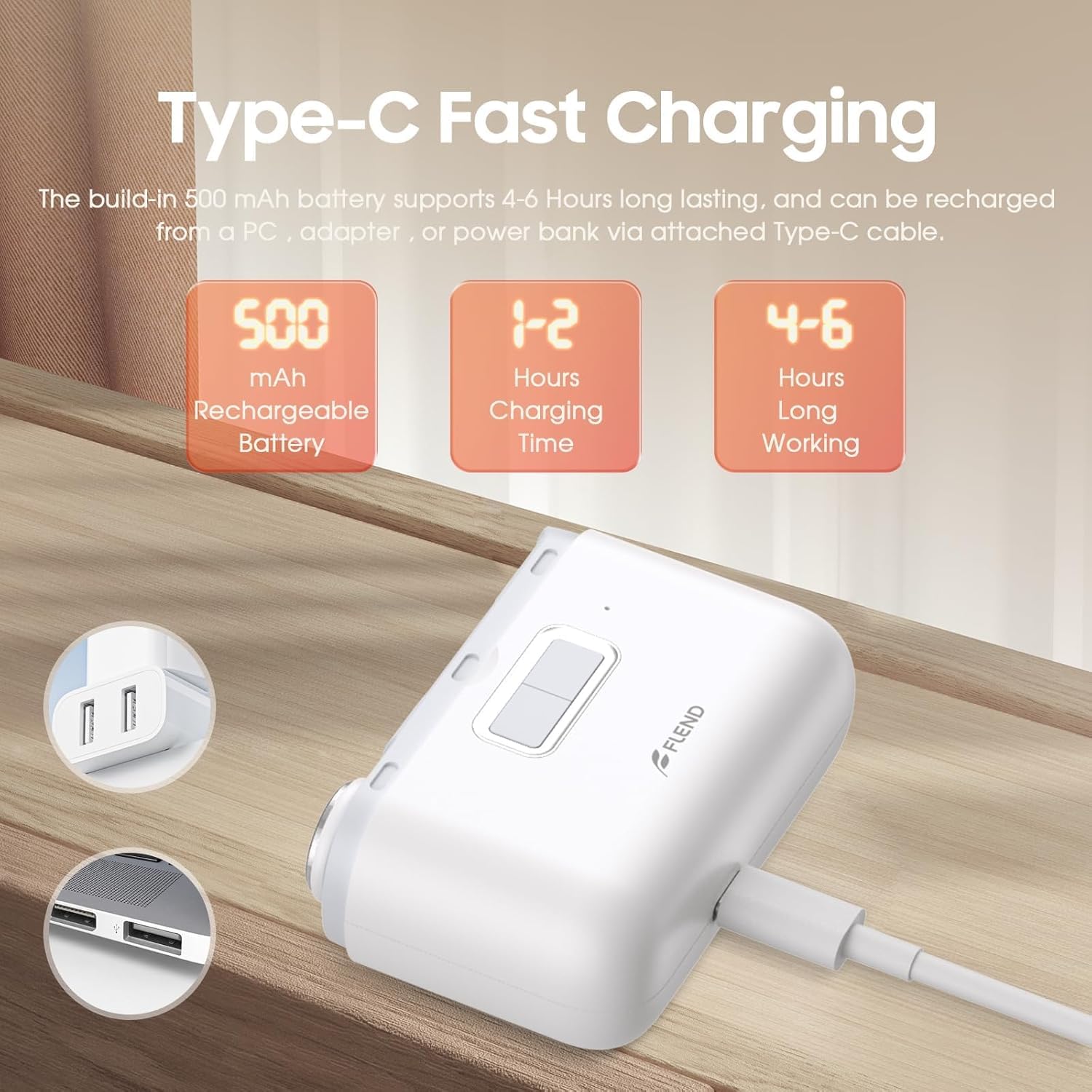 BEAUZMO Type-C fast charging feature for quick top-ups.