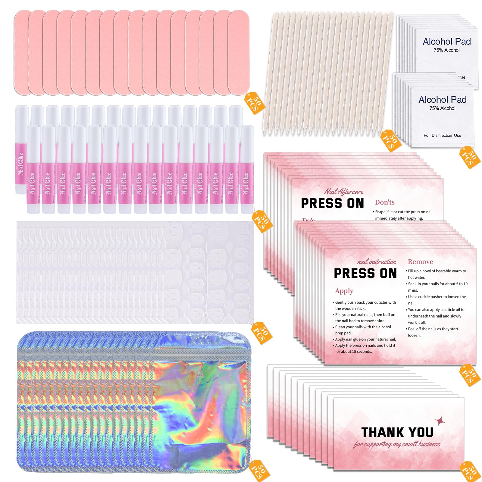 Bebbtiy press on nail kit in pink holographic bag for quick professional manicures
