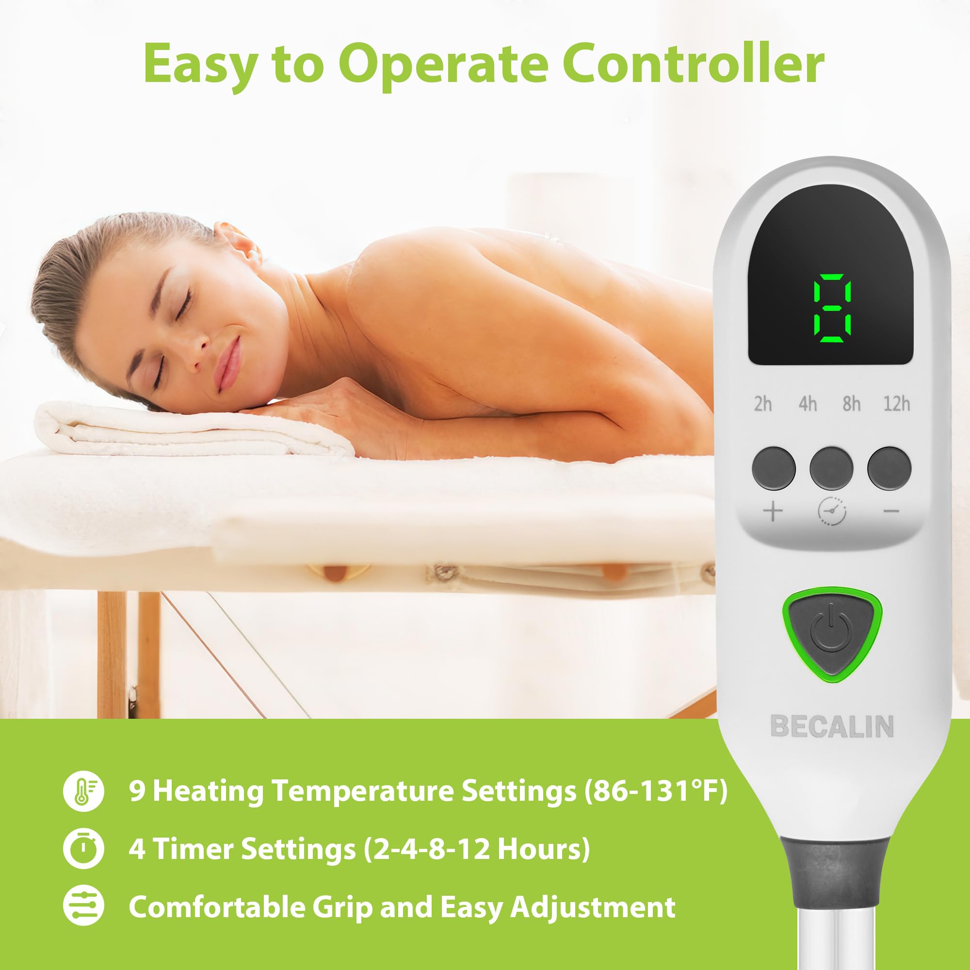 BECALIN 9-heat settings with digital control for personalized comfort