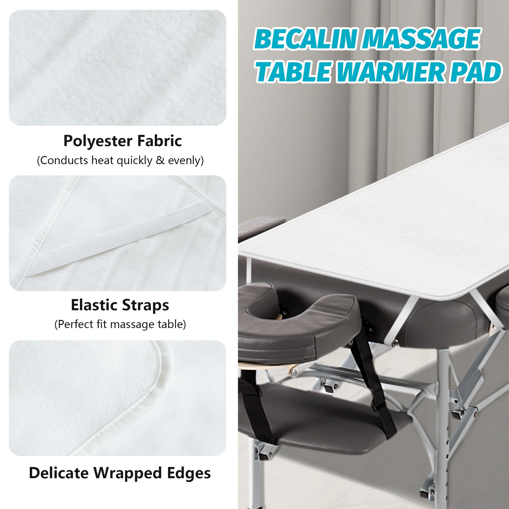 BECALIN elastic corner straps keep the pad stable on massage tables
