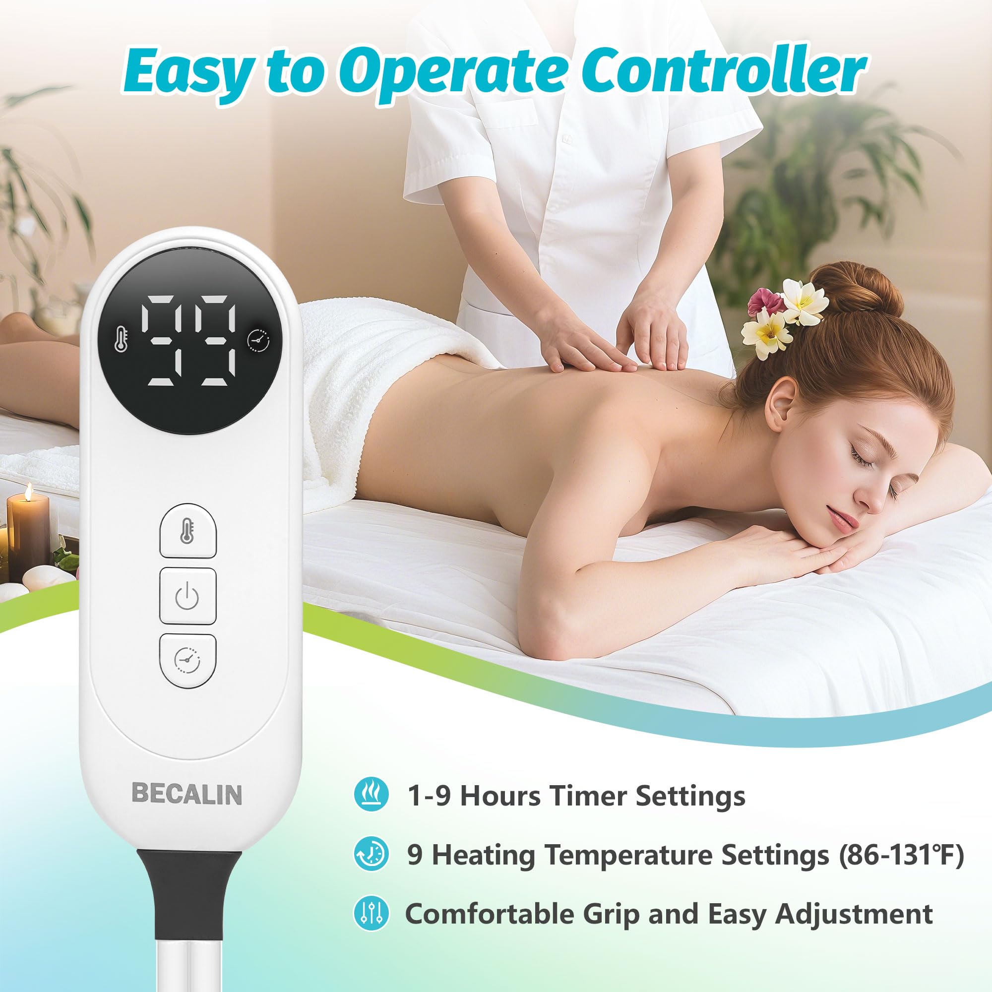 BECALIN heating pad digital timer display shows precise session duration