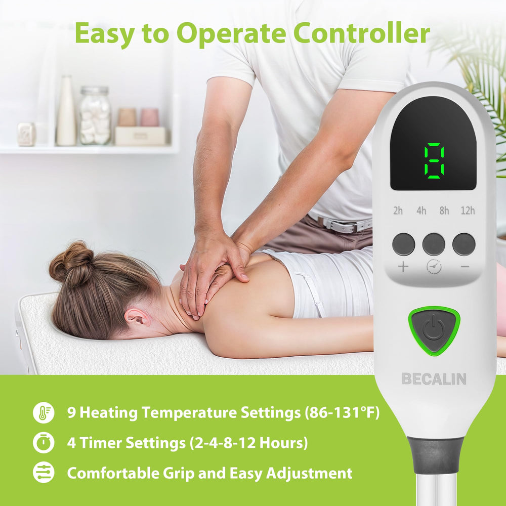 BECALIN Massage Table Warmer digital display highlights precise temperature control for sessions.