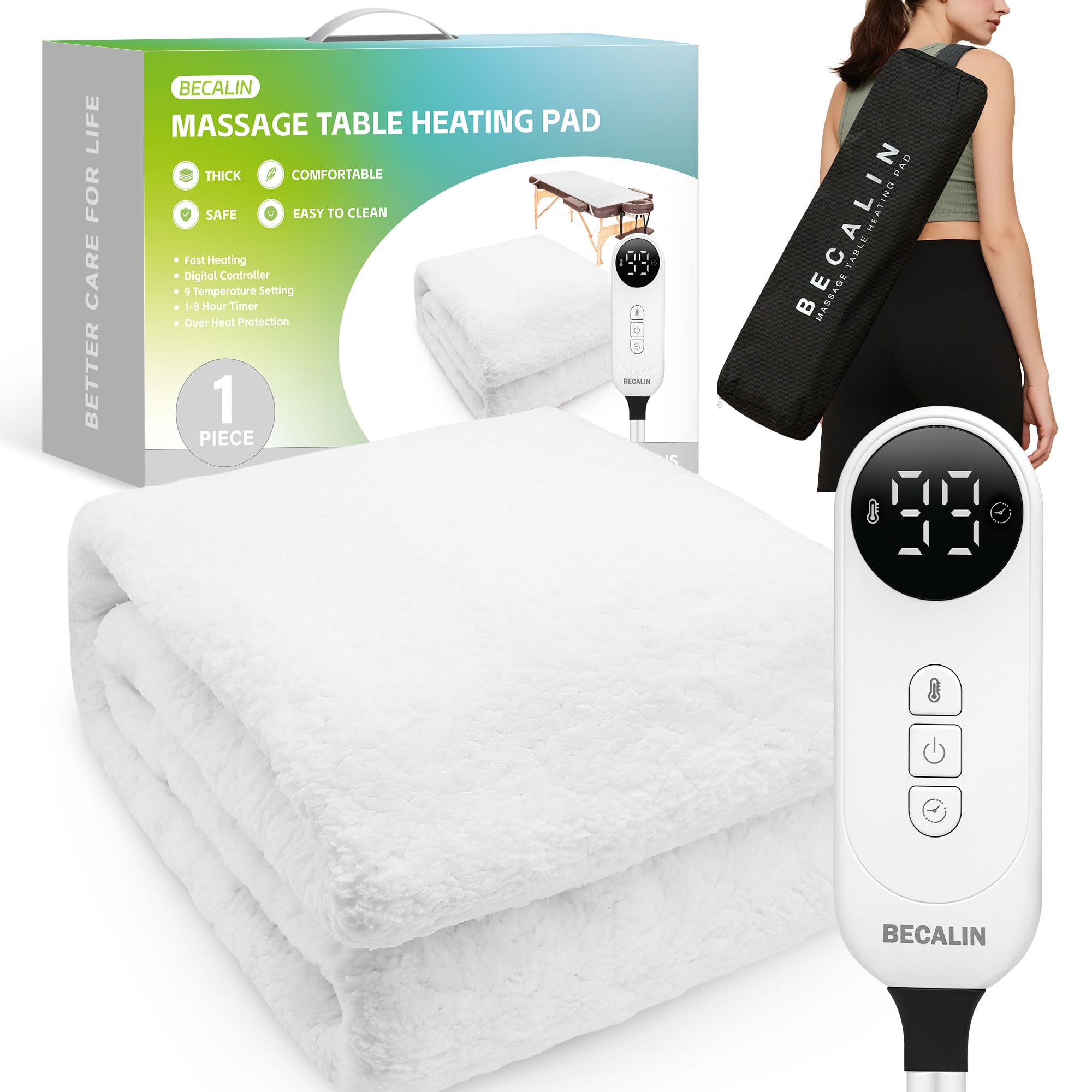 BECALIN massage table warmer front view showing cozy warmth for spa sessions