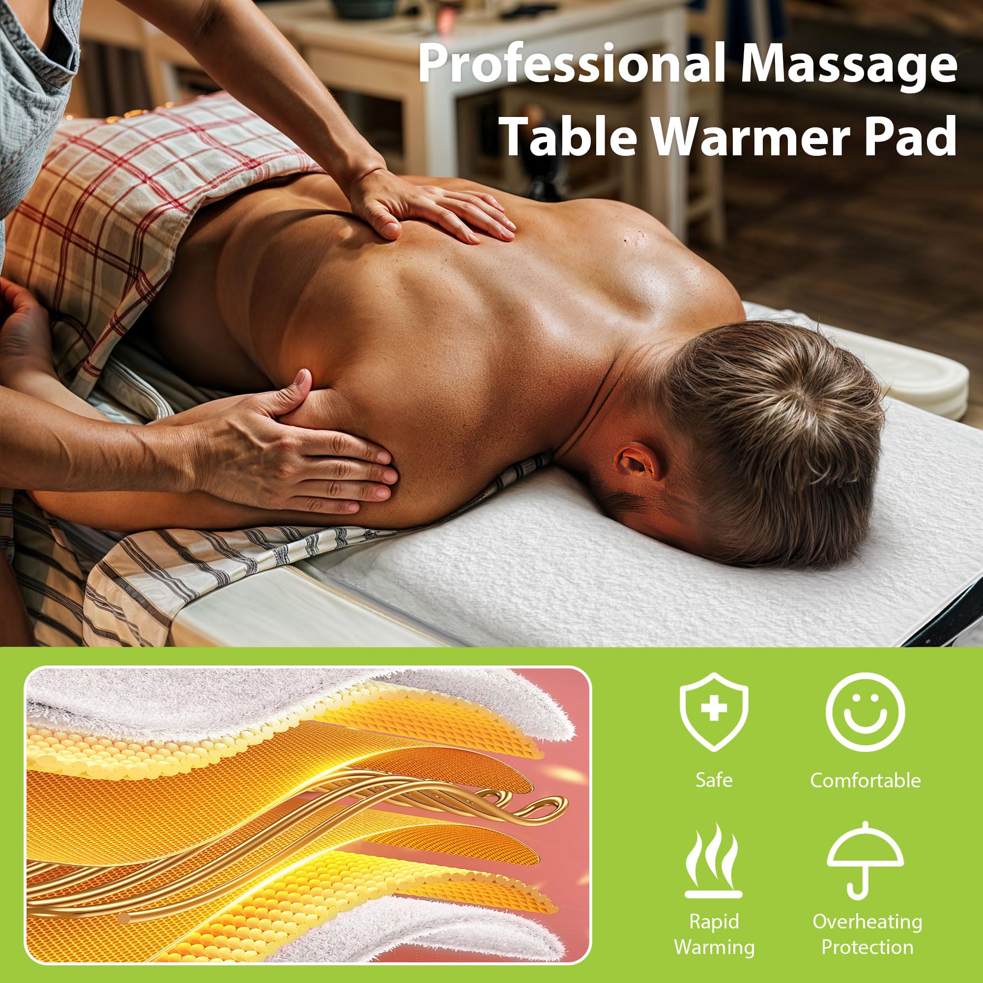 BECALIN Massage Table Warmer heat settings show customized comfort options for clients.