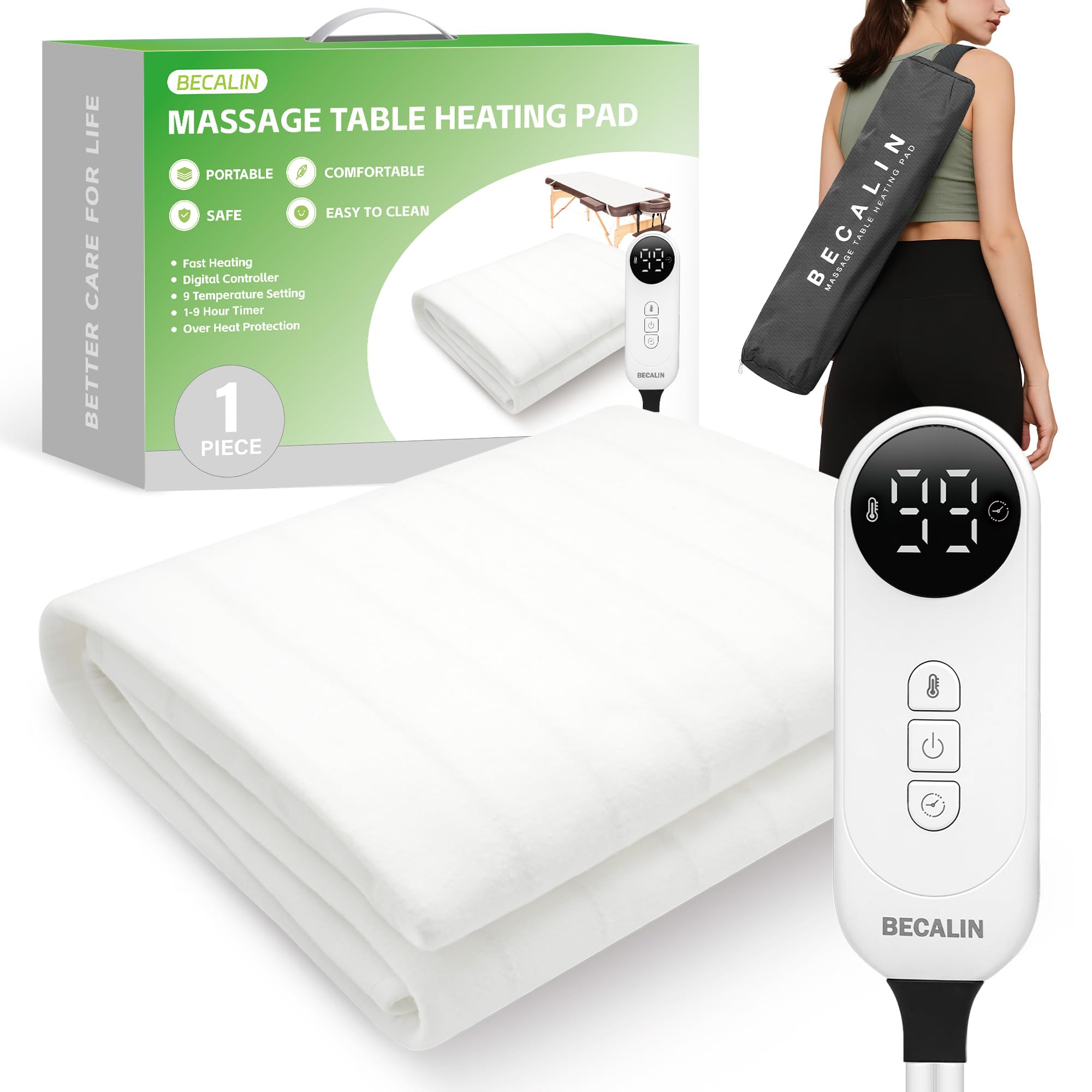 BECALIN massage table warming pad on bed delivers soothing warmth for sessions