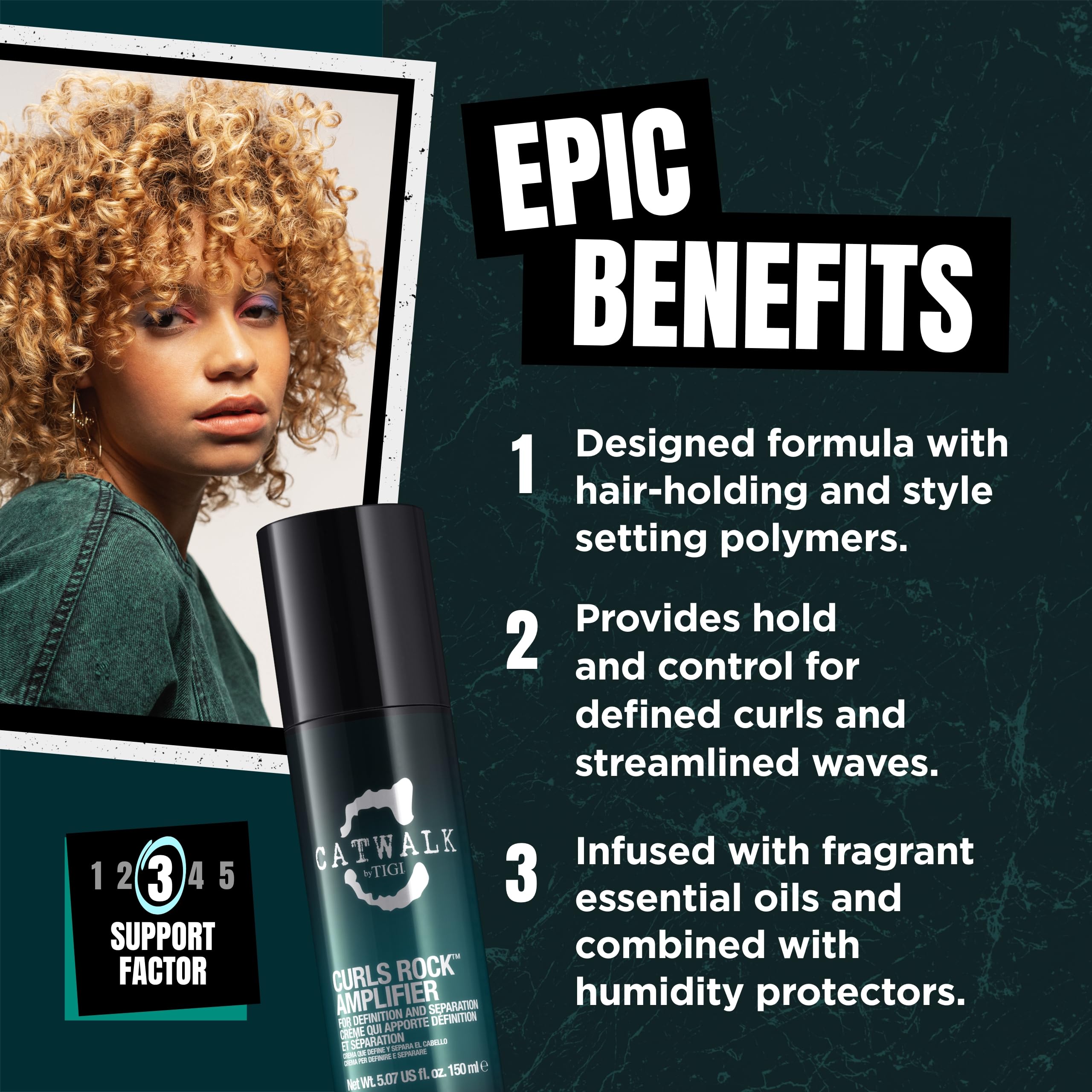 Bed Head Catwalk Curls Rock Amplifier definition curls to enhance texture.