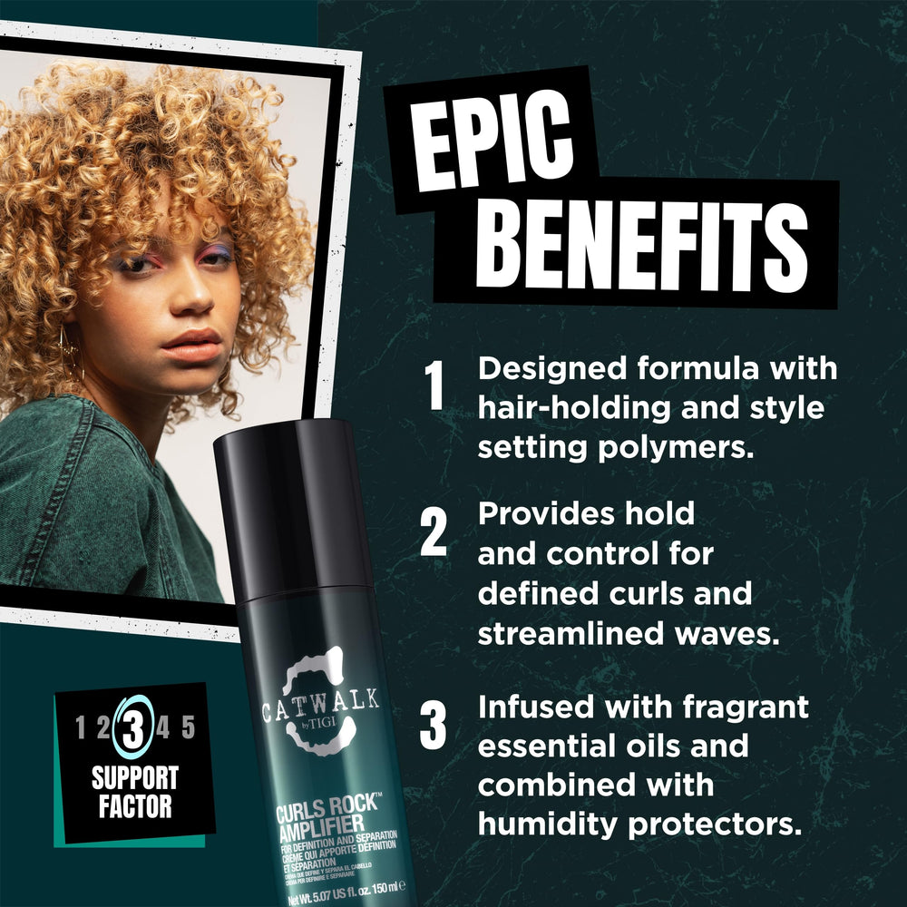 Bed Head Catwalk Curls Rock Amplifier definition curls to enhance texture.
