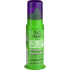 Bed Head Curls Rock Amplifier bottle closeup highlights lightweight hold for defined curls.