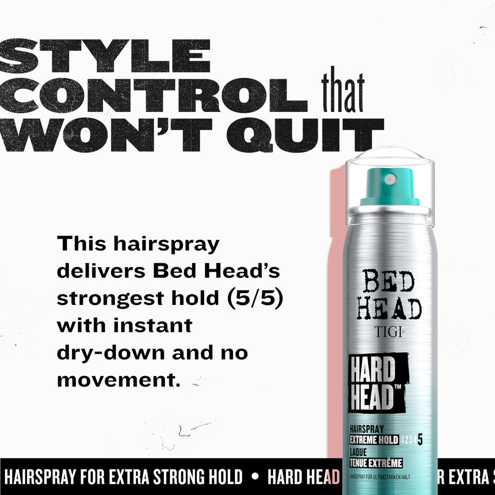 Bed Head easy styling hairspray use supports fast, efficient styling sessions.