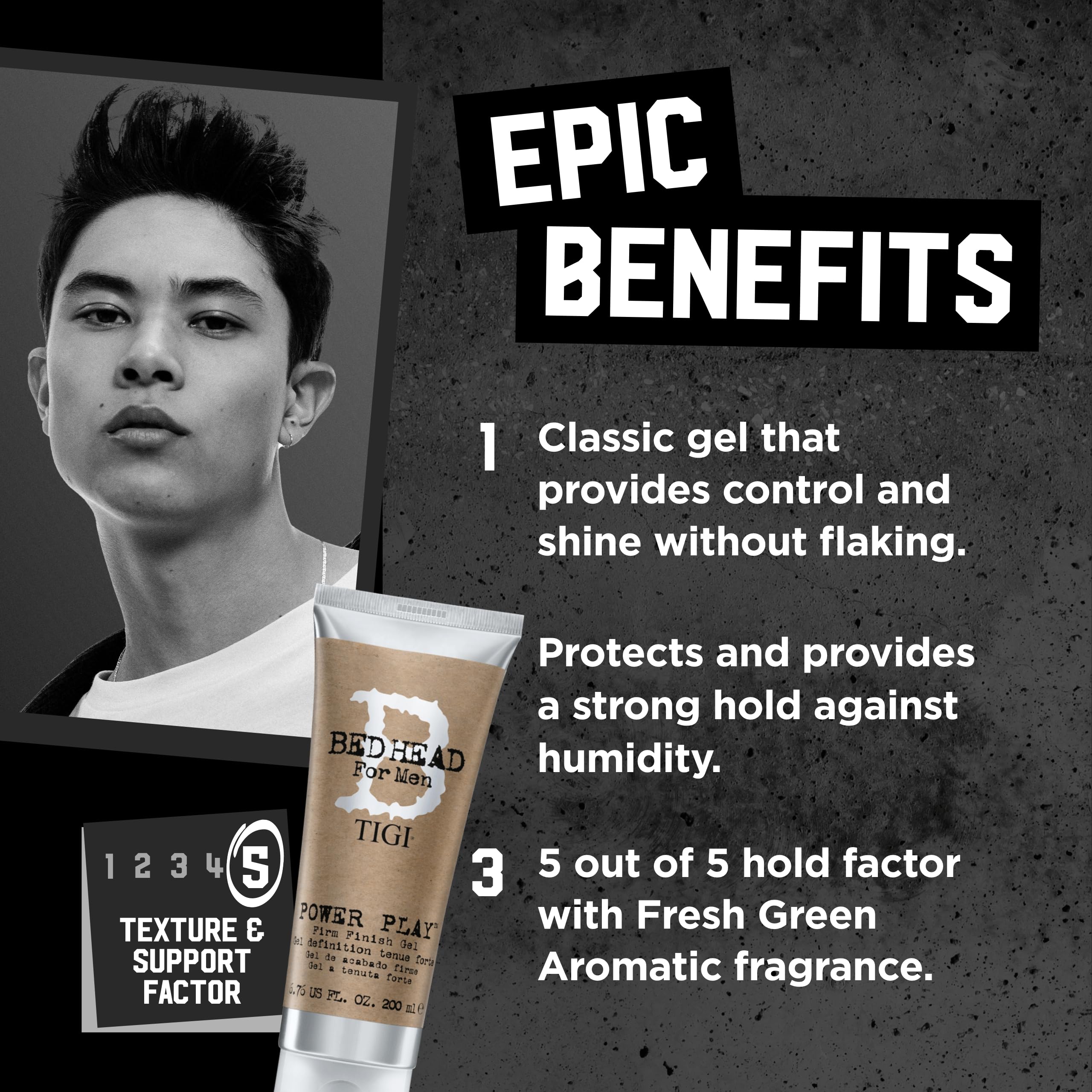 Bed Head for Men Power Play close-up shows clean, frizz-free hold