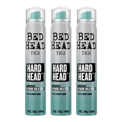 Bed Head Hard Head hairspray bottle displays extreme hold for on-the-go styling.