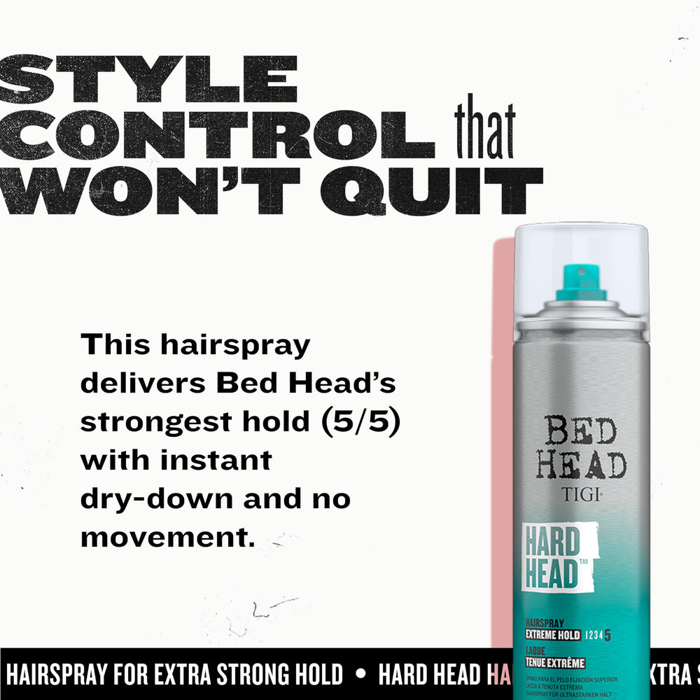 Bed Head Hard Head hairspray finish delivering natural shine without stiffness.