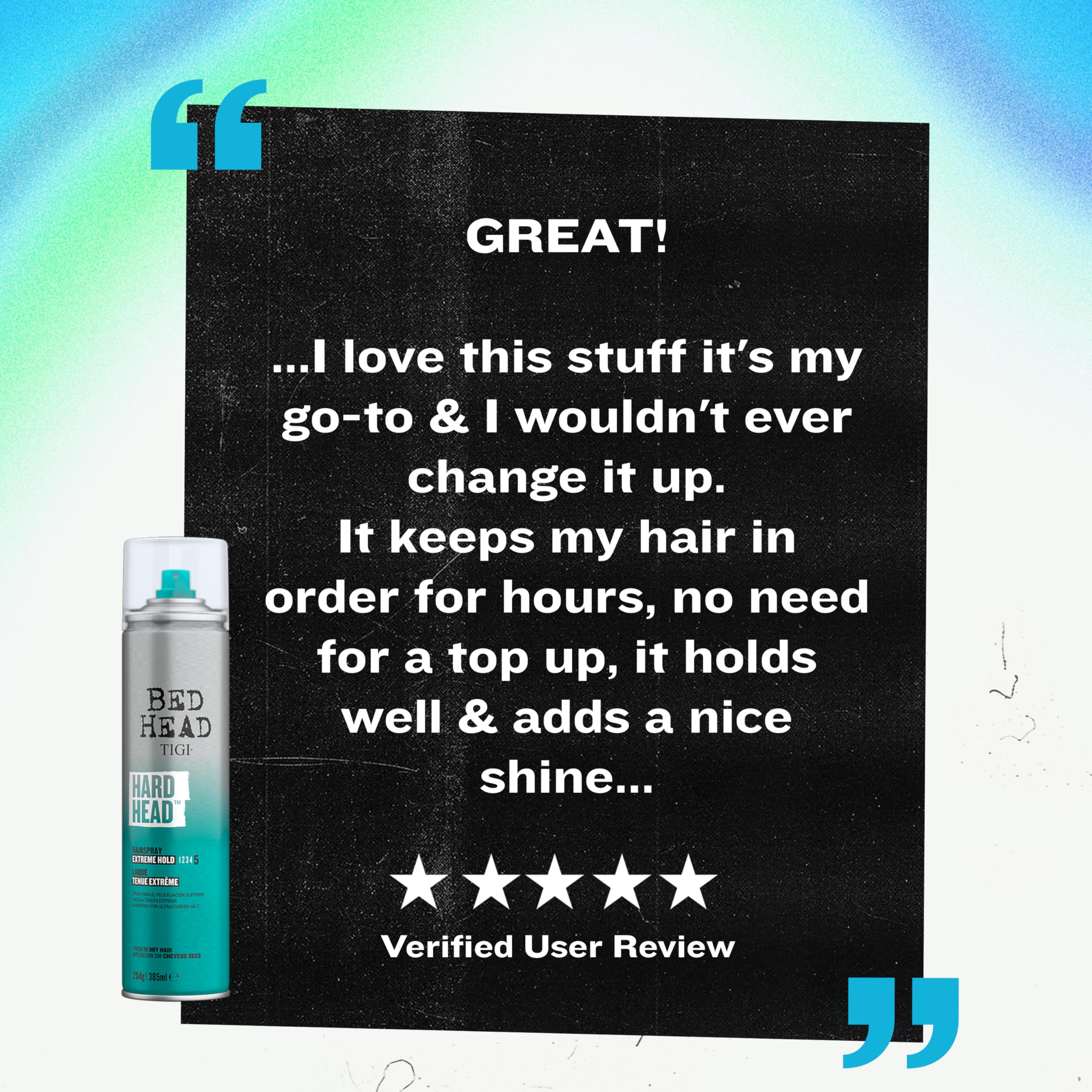 Bed Head Hard Head hairspray six-pack display for shared use and convenience.