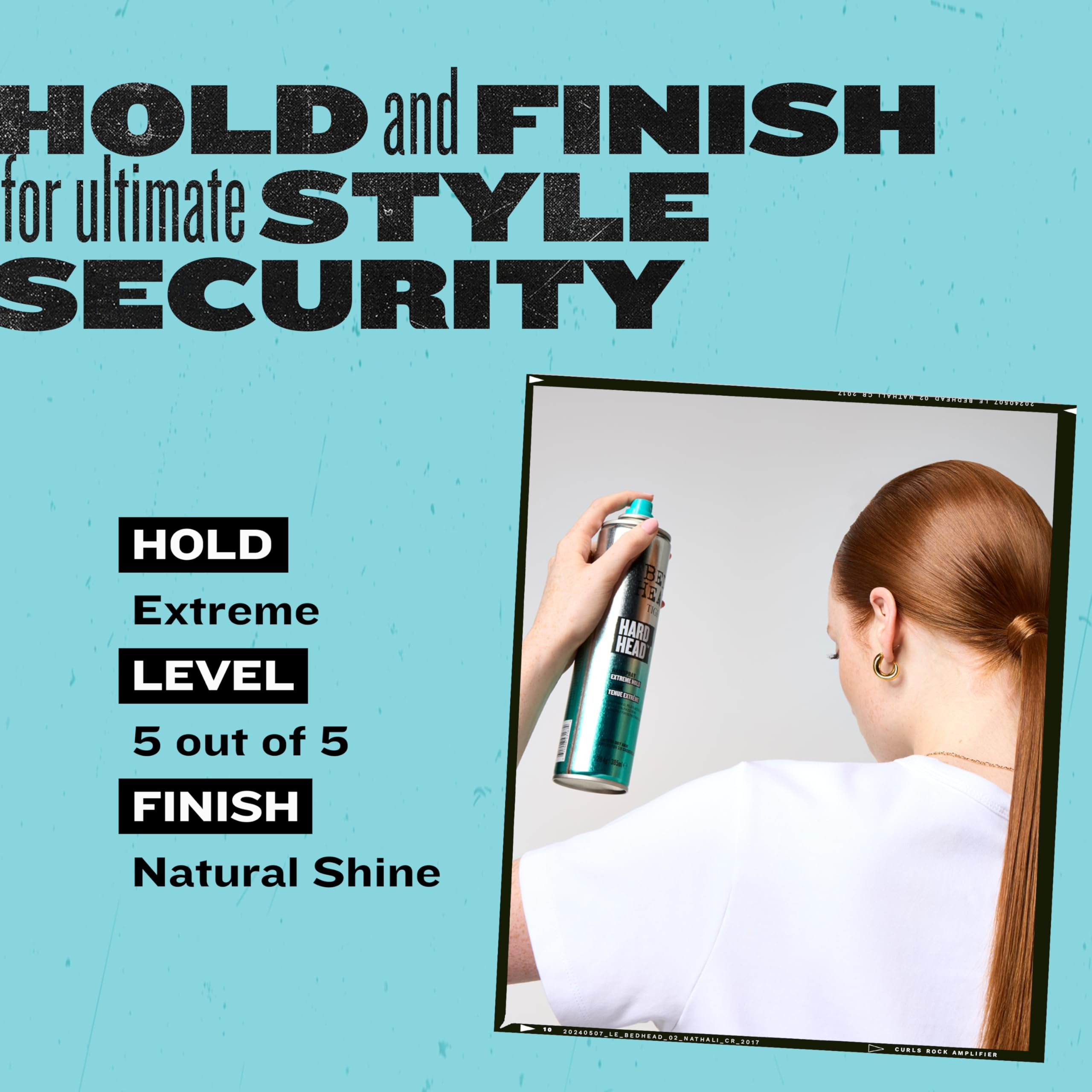 Bed Head Hard Head hairspray close-up on styling versatility across looks.