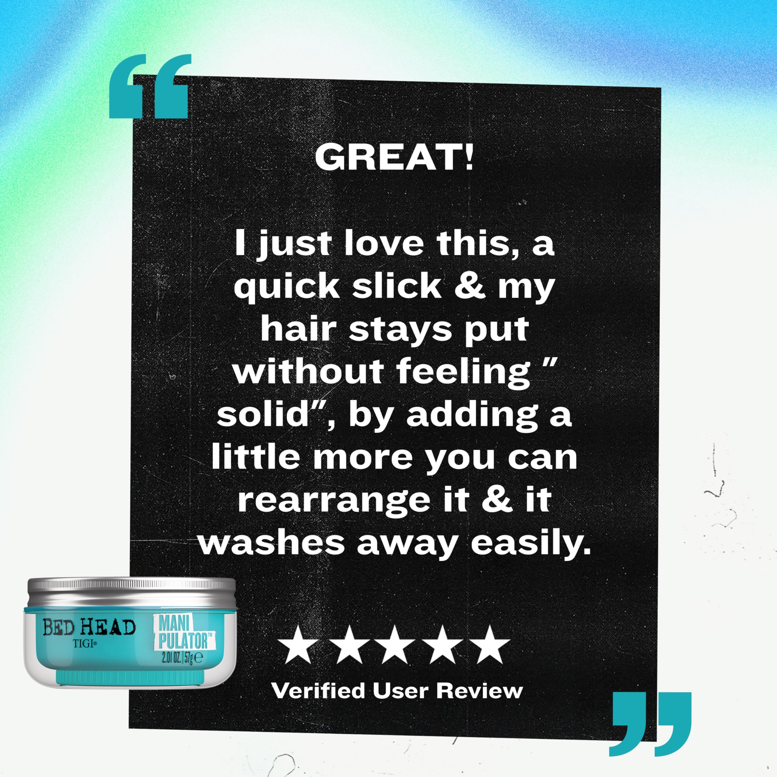 Bed Head Manipulator definition body texture emphasizes thicker-looking hair with control and flexible hold.