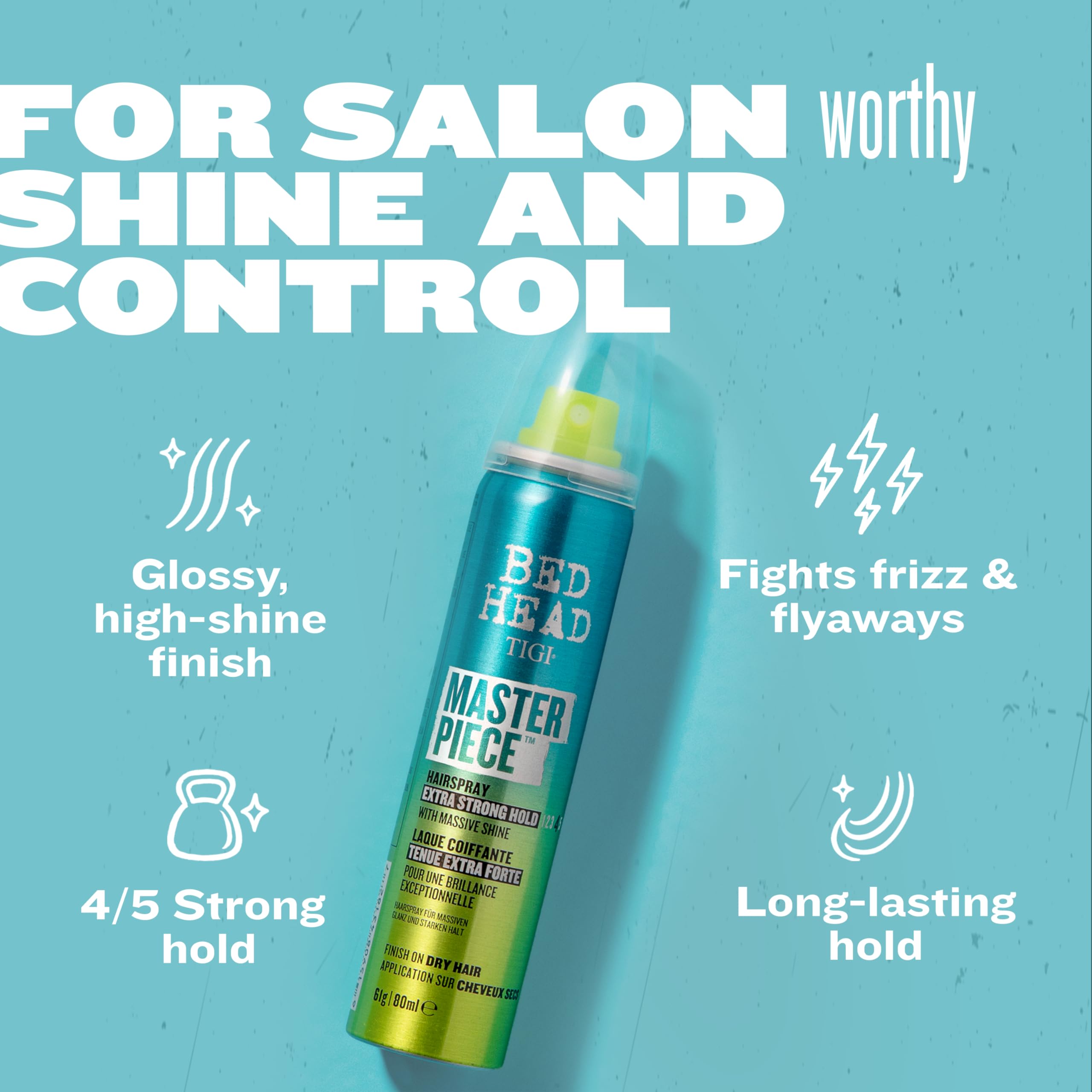 Bed Head Masterpiece hairspray tropical fragrance during styling session.