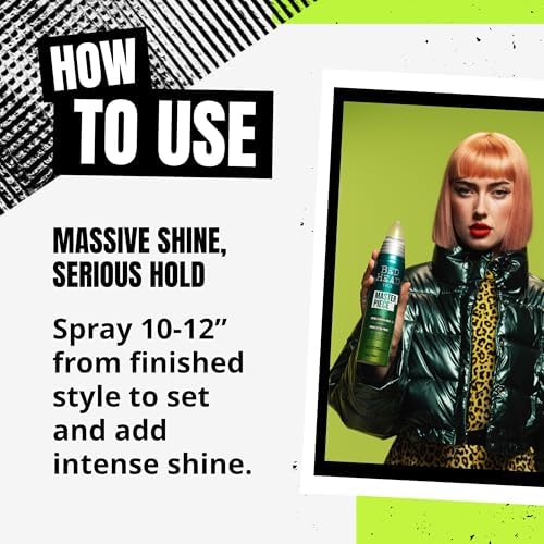 Bed Head Masterpiece Massive Shine hairspray on finished style shows lasting shine.