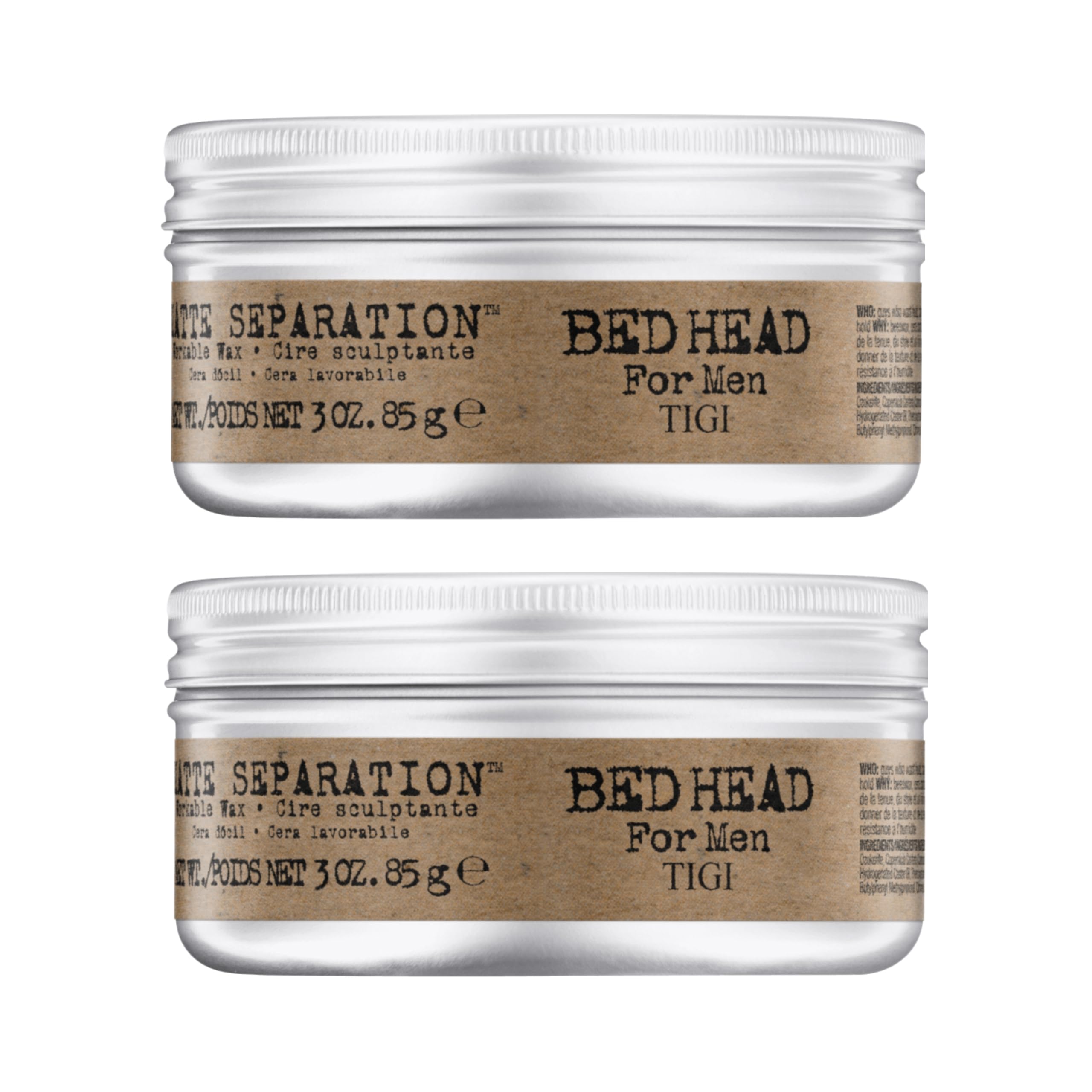 Bed Head Matte Separation Wax jar shows premium texture and strong hold for defined styles.