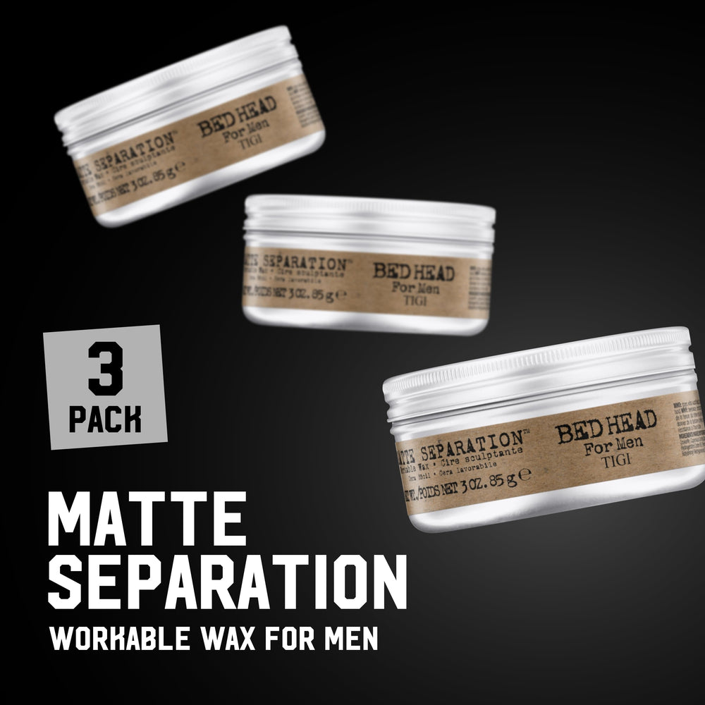Bed Head Matte Separation Wax strong hold maintains styled hair.
