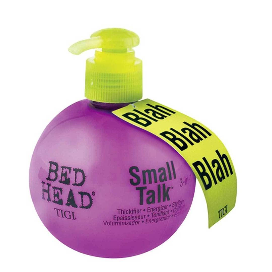 TIGI Bed Head Small Talk bottle pour shows thickening action for fuller hair