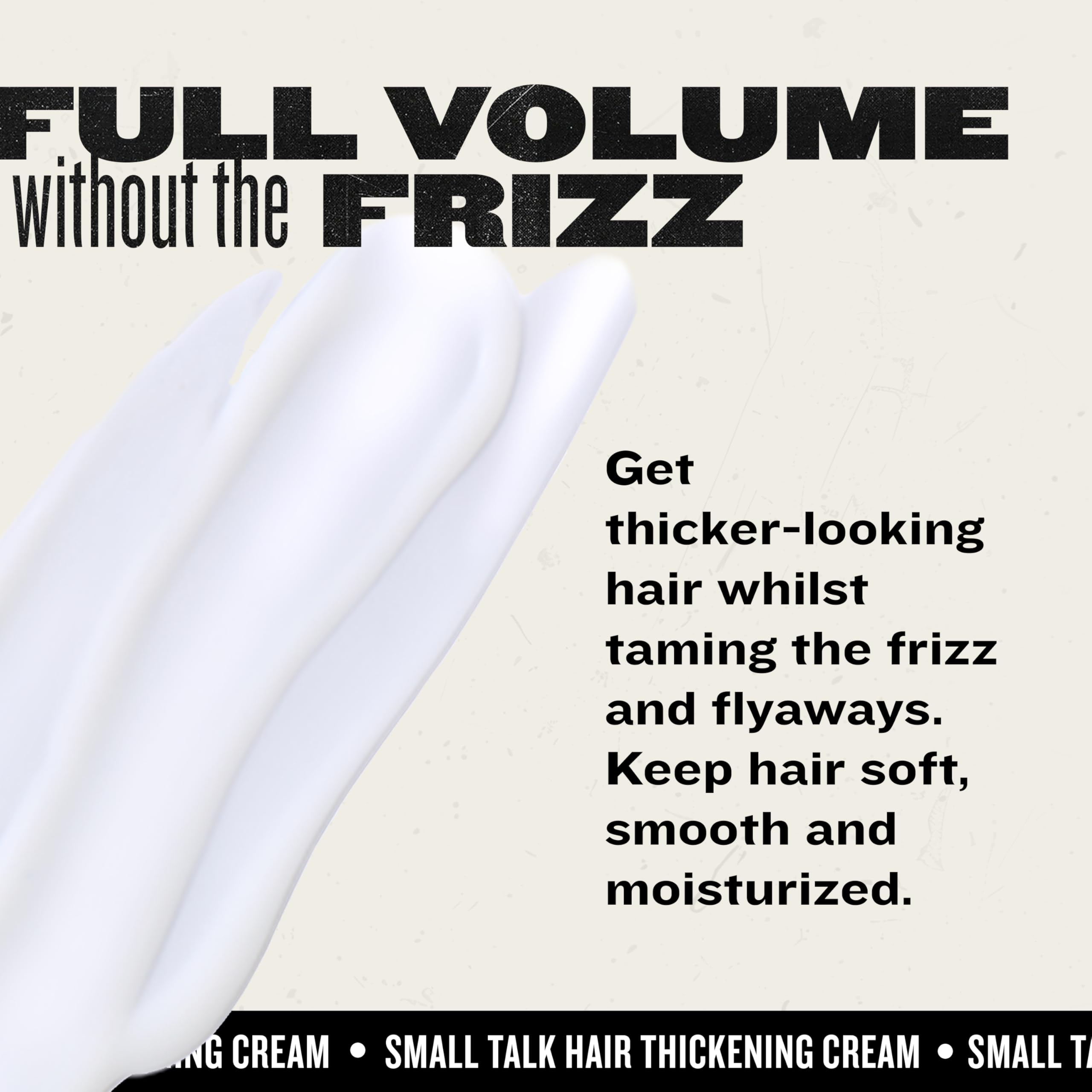 Bed Head Small Talk mini 3-in-1 cream close-up highlights frizz-control properties.