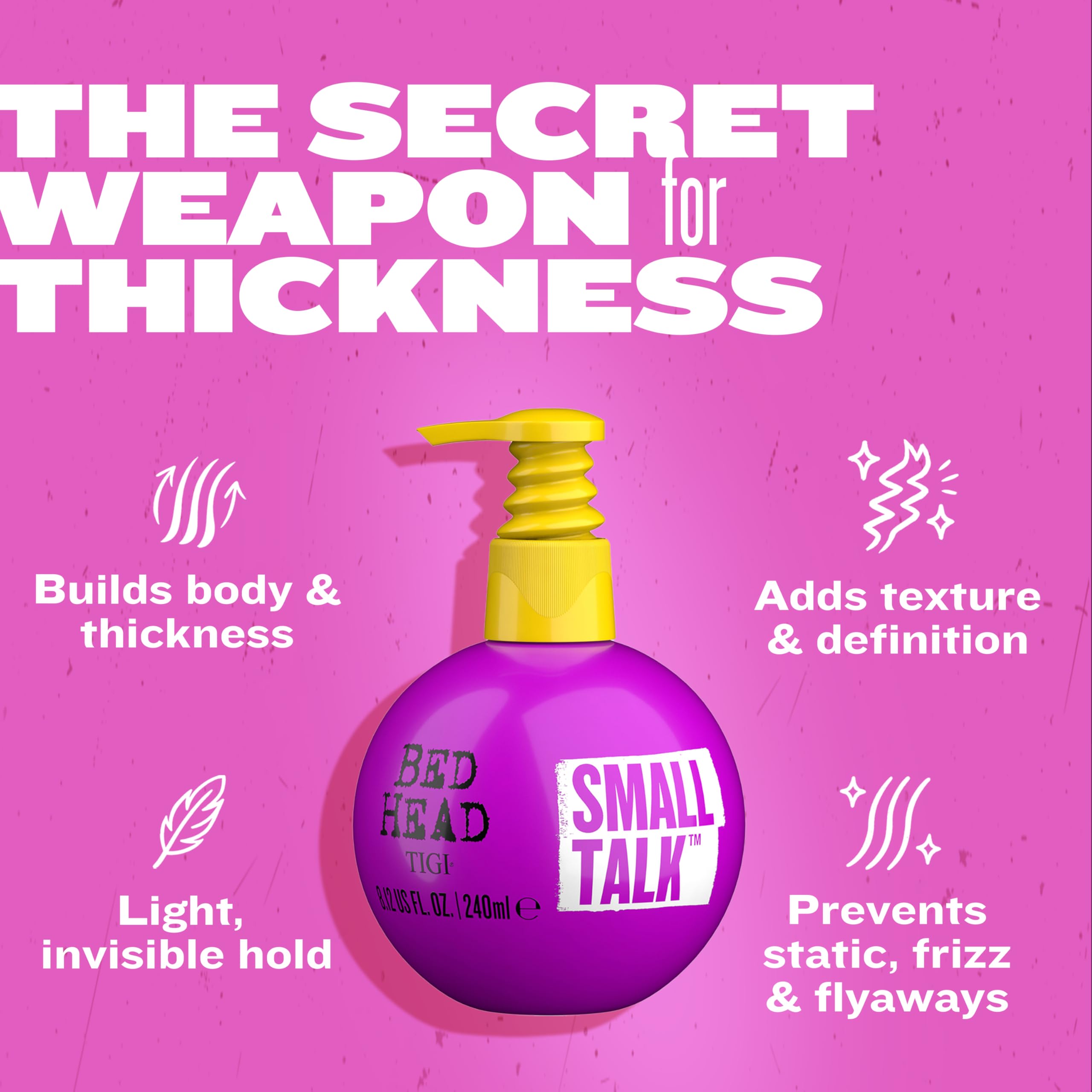 Bed Head Small Talk mini 3-in-1 texture swirl suggests lightweight moisture without heaviness.