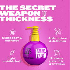 Bed Head Small Talk mini 3-in-1 texture swirl suggests lightweight moisture without heaviness.