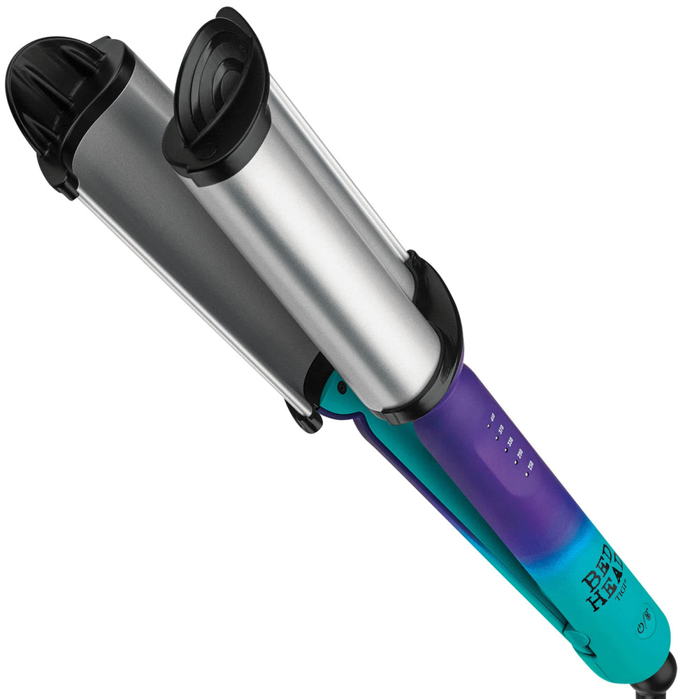 Bed Head Surf’s Up Waver with 2-inch barrels creates relaxed beachy waves with shine.