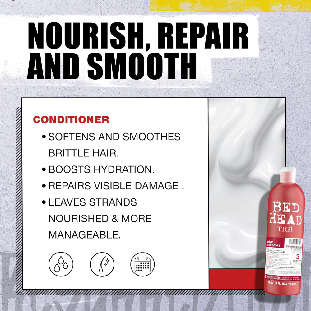 Bed Head Urban Anti+dotes Resurrection conditioner closeup reveals slip and detangling ease.