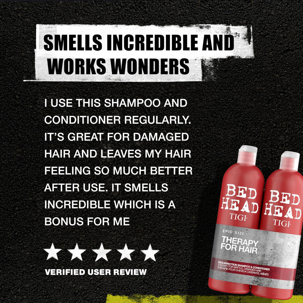 Bed Head Urban Anti+dotes Resurrection packaging two bottles ready for home use.