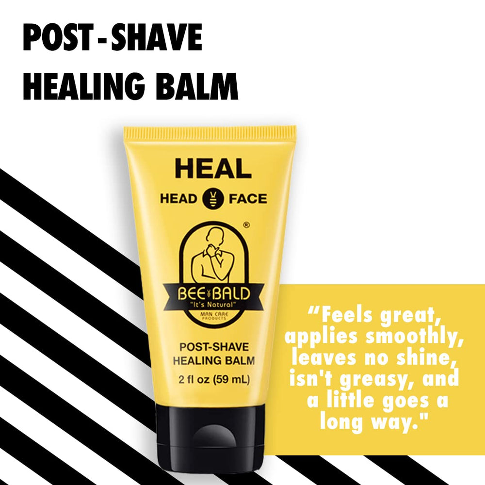 Bee Bald HEAL aftershave countertop setup reflects an easy daily grooming routine.