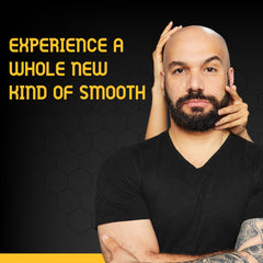 Bee Bald SCRUB application demonstrates quick use for pre-shave glow and clean skin.