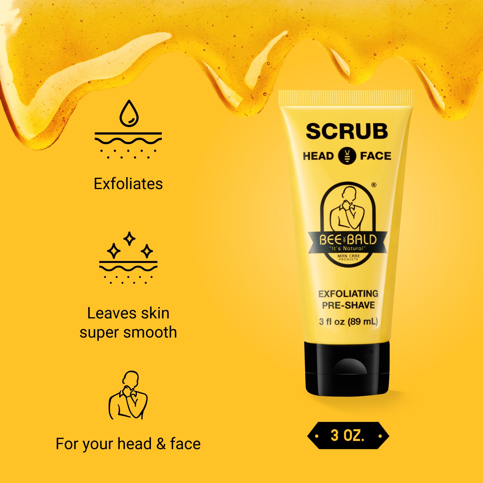 Bee Bald SCRUB pack-of-2 front highlighting value-packed pre-shave exfoliation.
