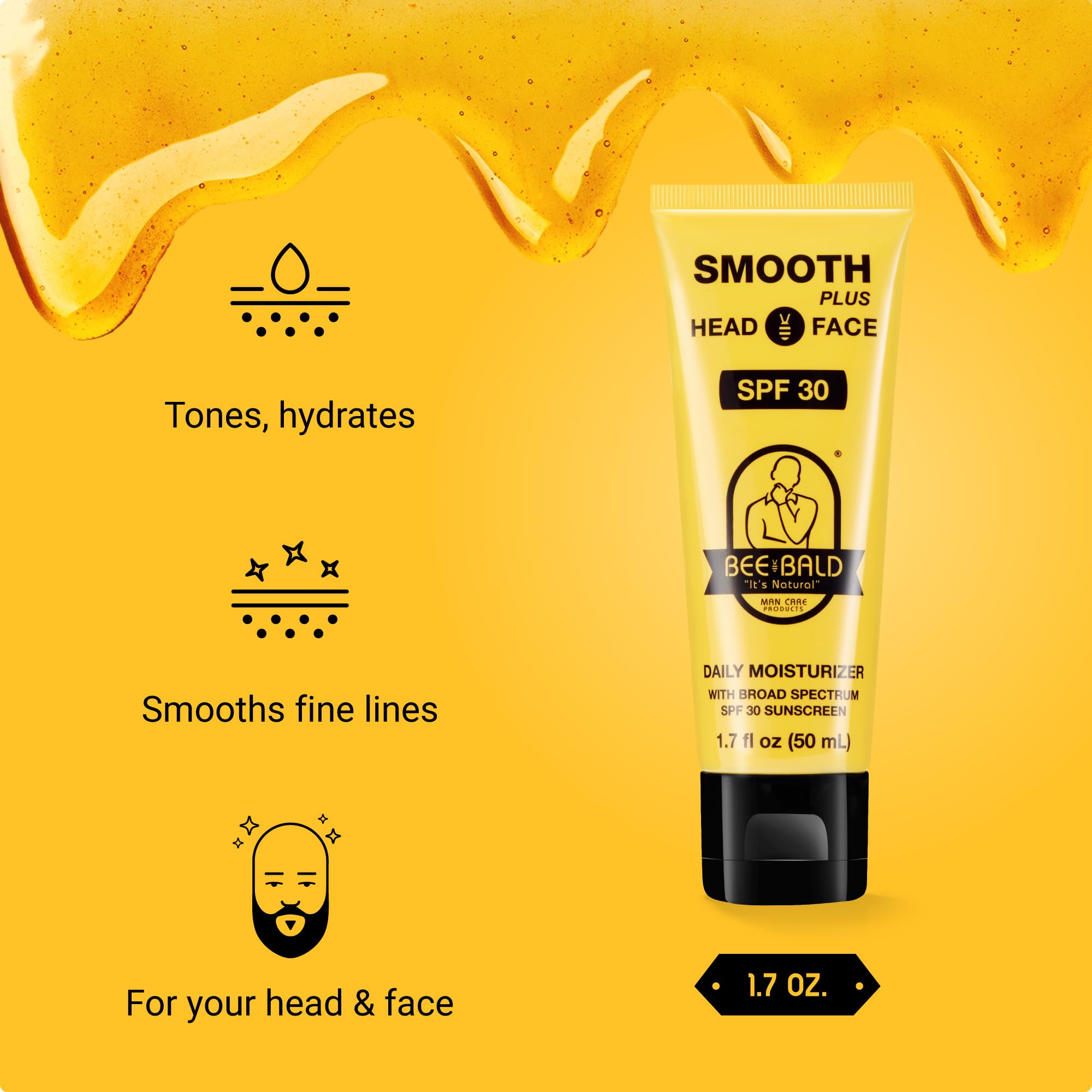 Bee Bald Smooth Plus head care routine image demonstrates sun protection during shaving days.