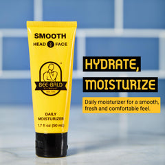 Bee Bald Smooth texture dispense closeup demonstrates quick-absorbing, non-greasy skin moisturizer.