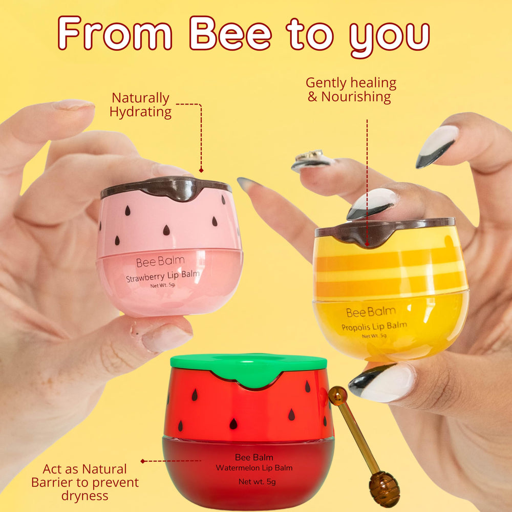 Bee Balm Original lip balm candy cane flavor application suggests uplifting scent and lasting moisture.