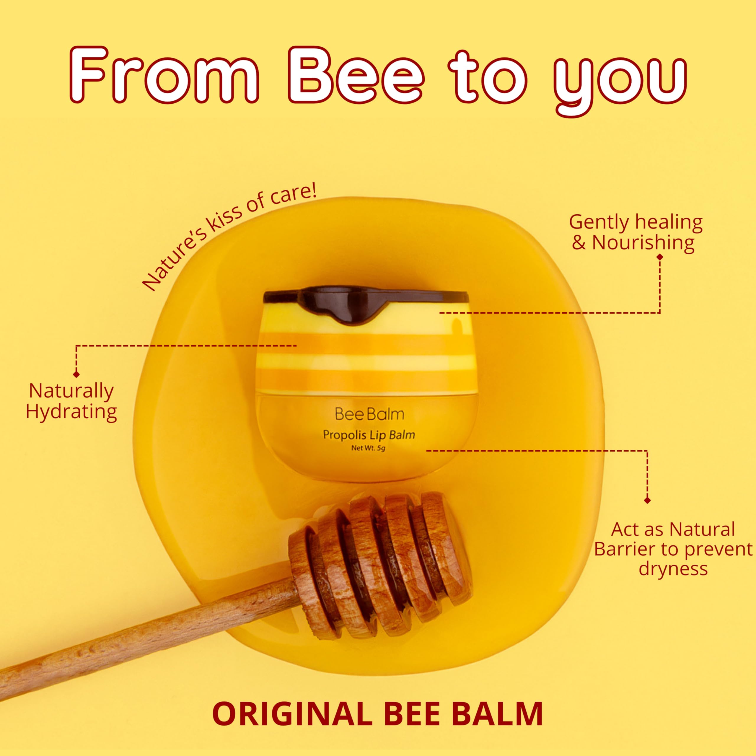 Bee Balm Original lip balm tin packaging and natural ingredients.
